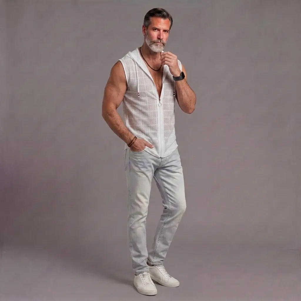 Summer Plaid Sleeveless T-Shirt For Men, Polo Collar, Loose Fit