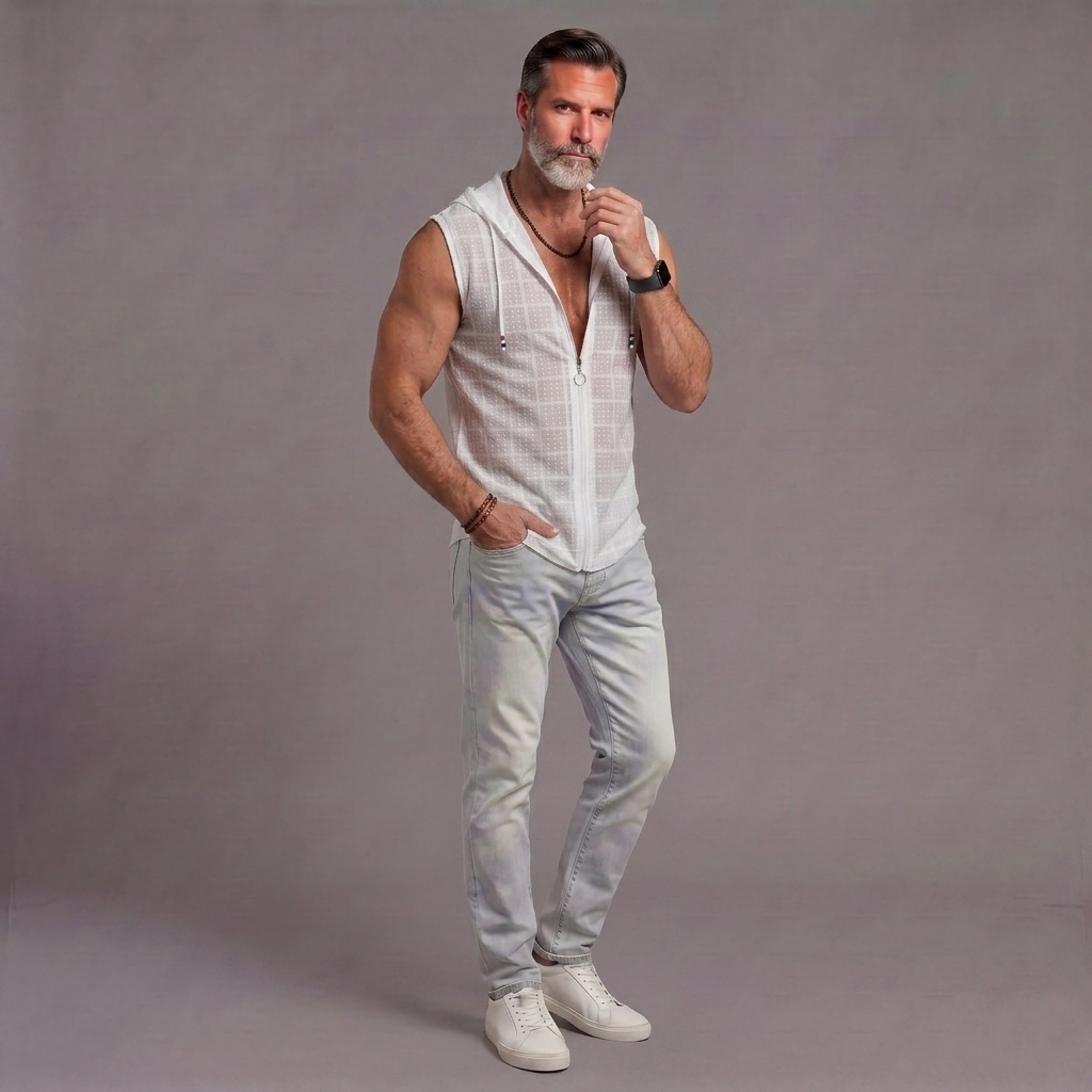 Summer Plaid Sleeveless T-Shirt For Men, Polo Collar, Loose Fit