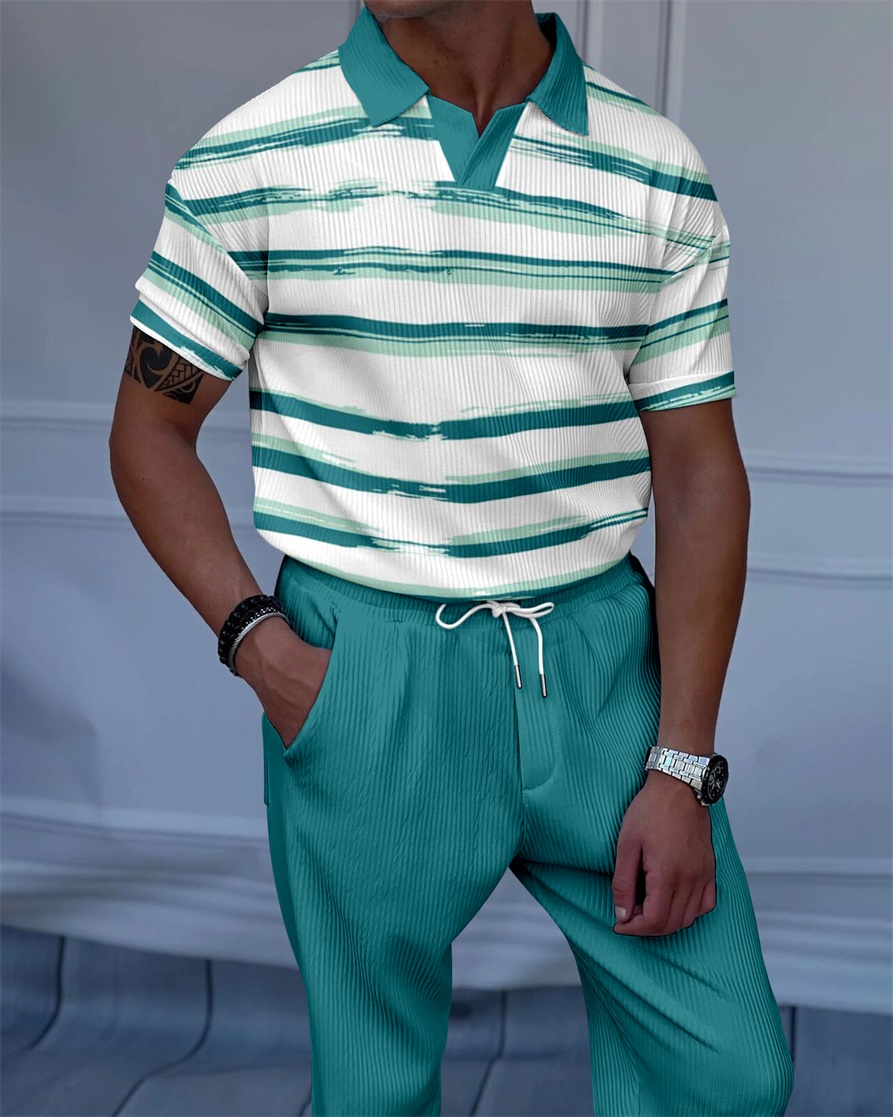 Men's Luxury Casual Textured Polo Short Sleeve Suit - 117