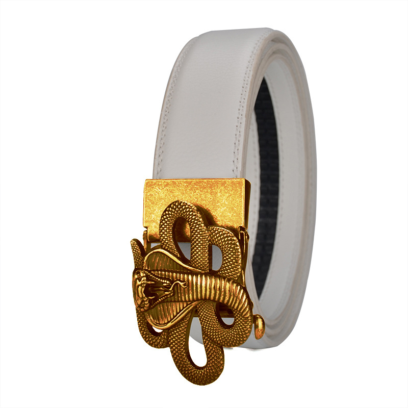 Retro-Style Cobra Metal Buckle Leather Belt