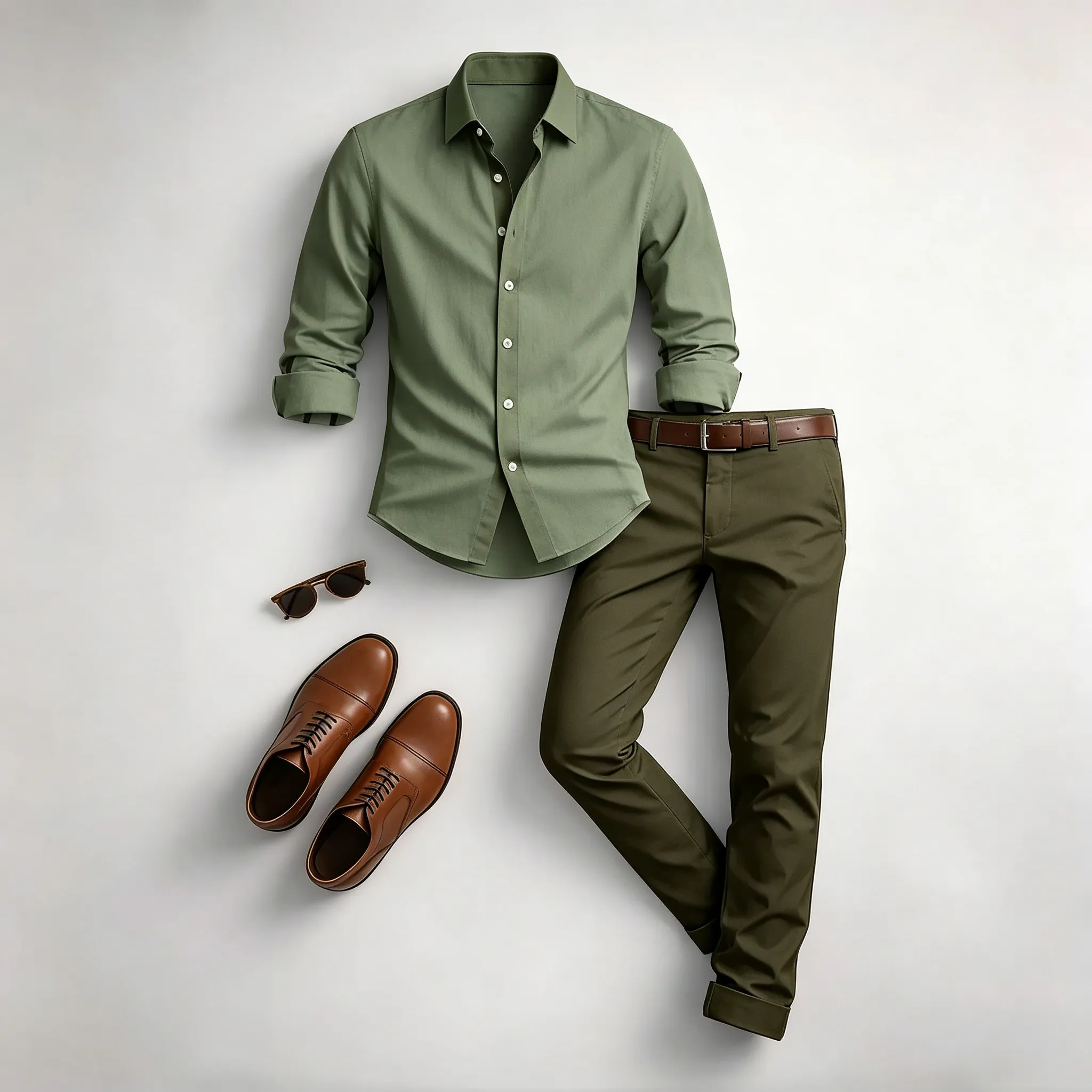 Men's Casual Print Long-Sleeve Shirt and Pants Two Piece Set 