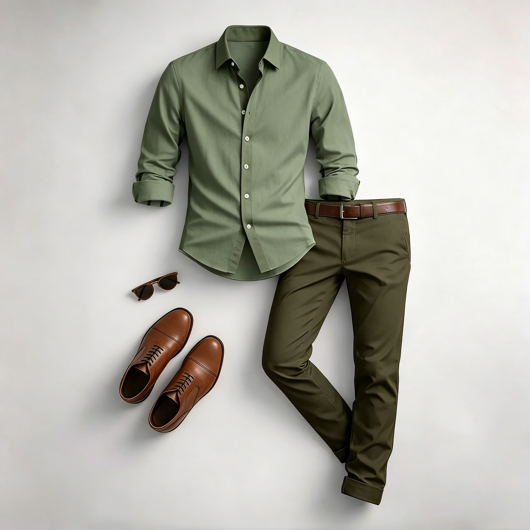 Men's Casual Print Long-Sleeve Shirt and Pants Two Piece Set 