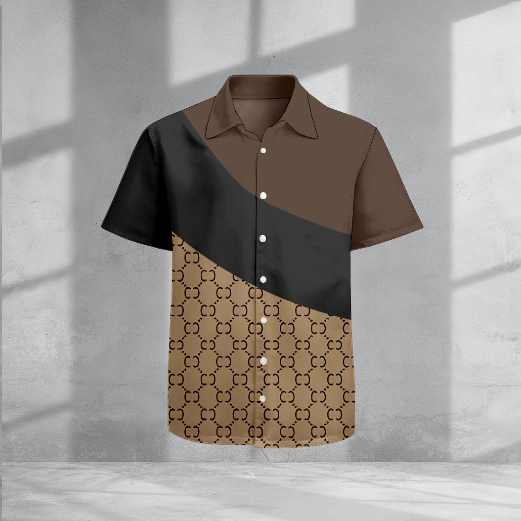 Men's Casual Lapel Coffee & Brown Vintage Printed Short Sleeve Blouses&Shirt Tops