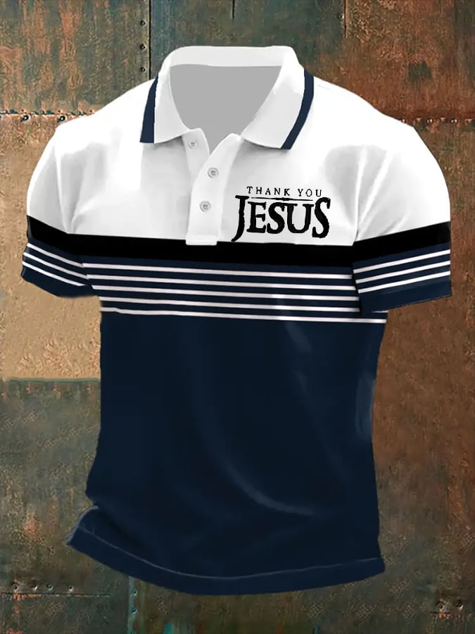 Men's Thank You Jesus Printed Casual Polo Shirt