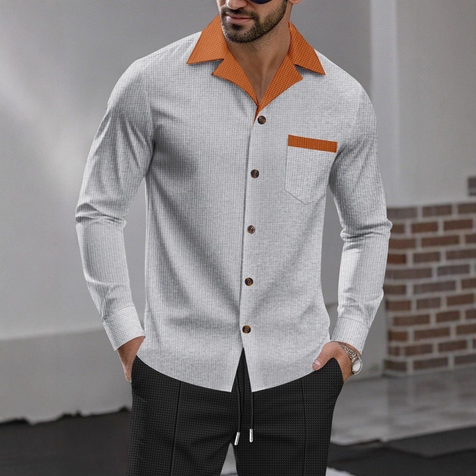 Men's Waffle Solid Color Long Sleeves Blouses&Shirts Tops