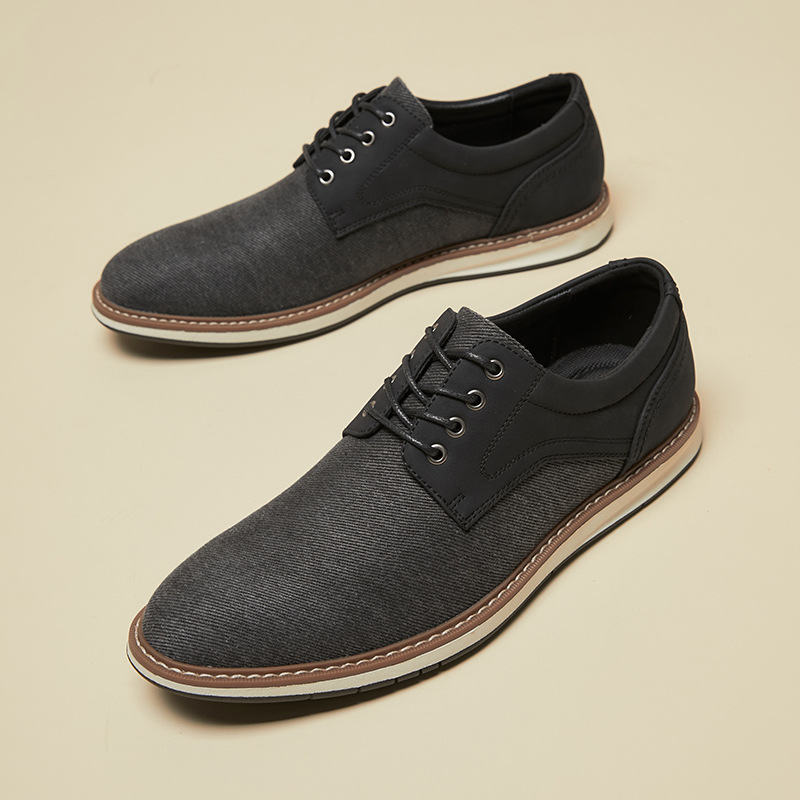 Men's Retro Business Pointed Lace-Up Canvas Shoes