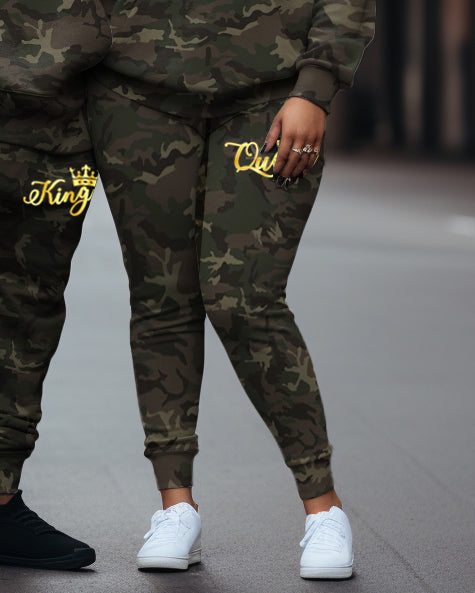 Couple's Big & Tall Casual Retro Queen/King Camouflage Hoodie Set