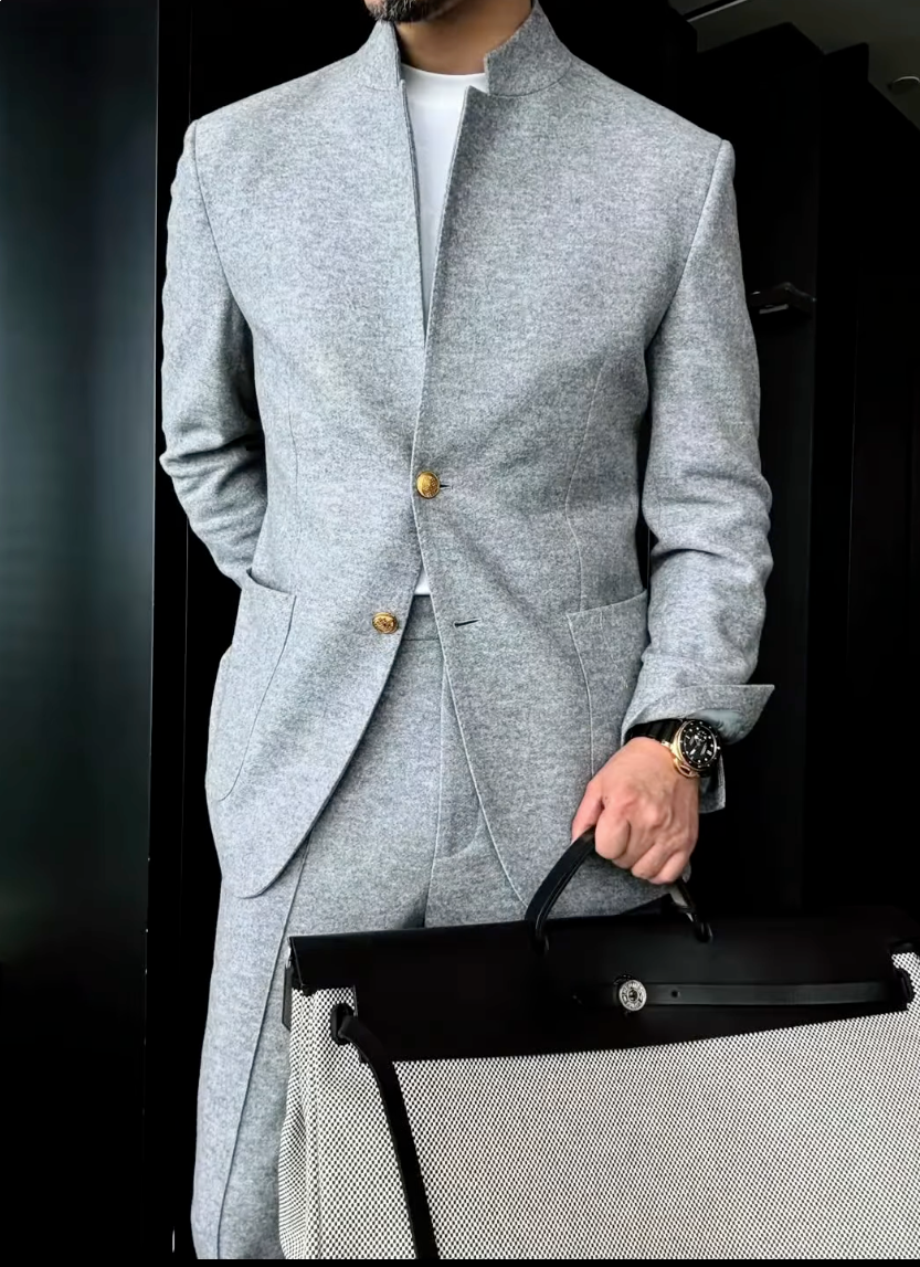 Premium Mandarin Collar 2-Piece Suit | Old Money Style Breathable Set for Men