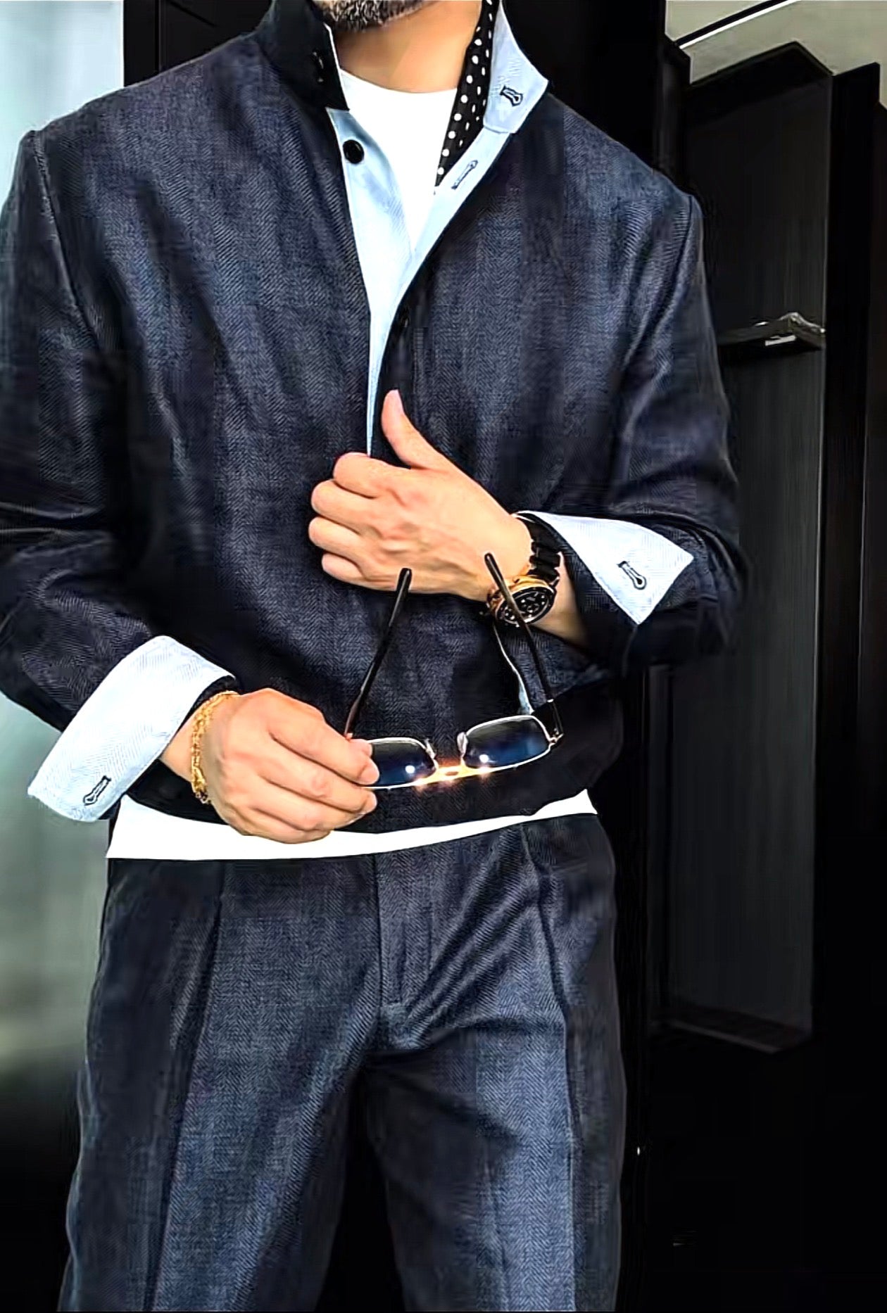 Premium Linen Mandarin Collar Suit