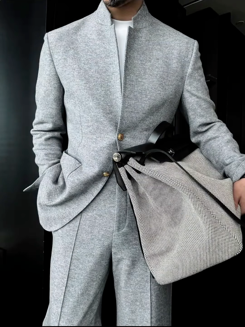 Premium Mandarin Collar 2-Piece Suit | Old Money Style Breathable Set for Men