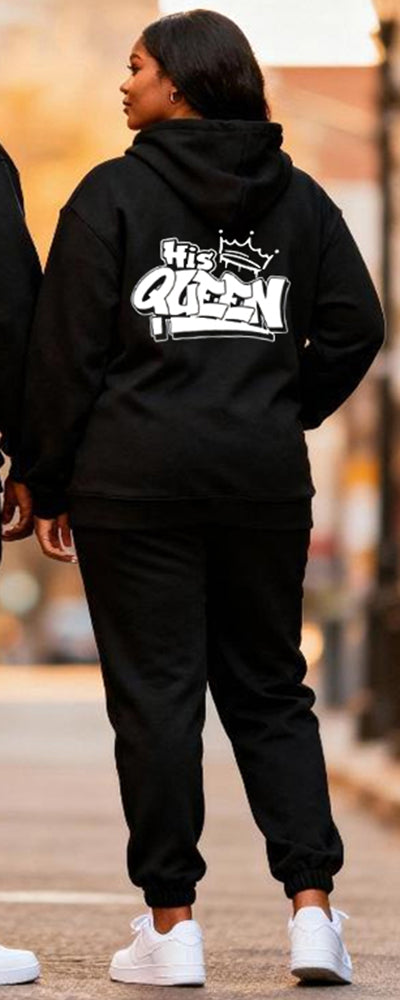 Big & Tall Couples "Her King & His Queen" Printed Hoodie Set