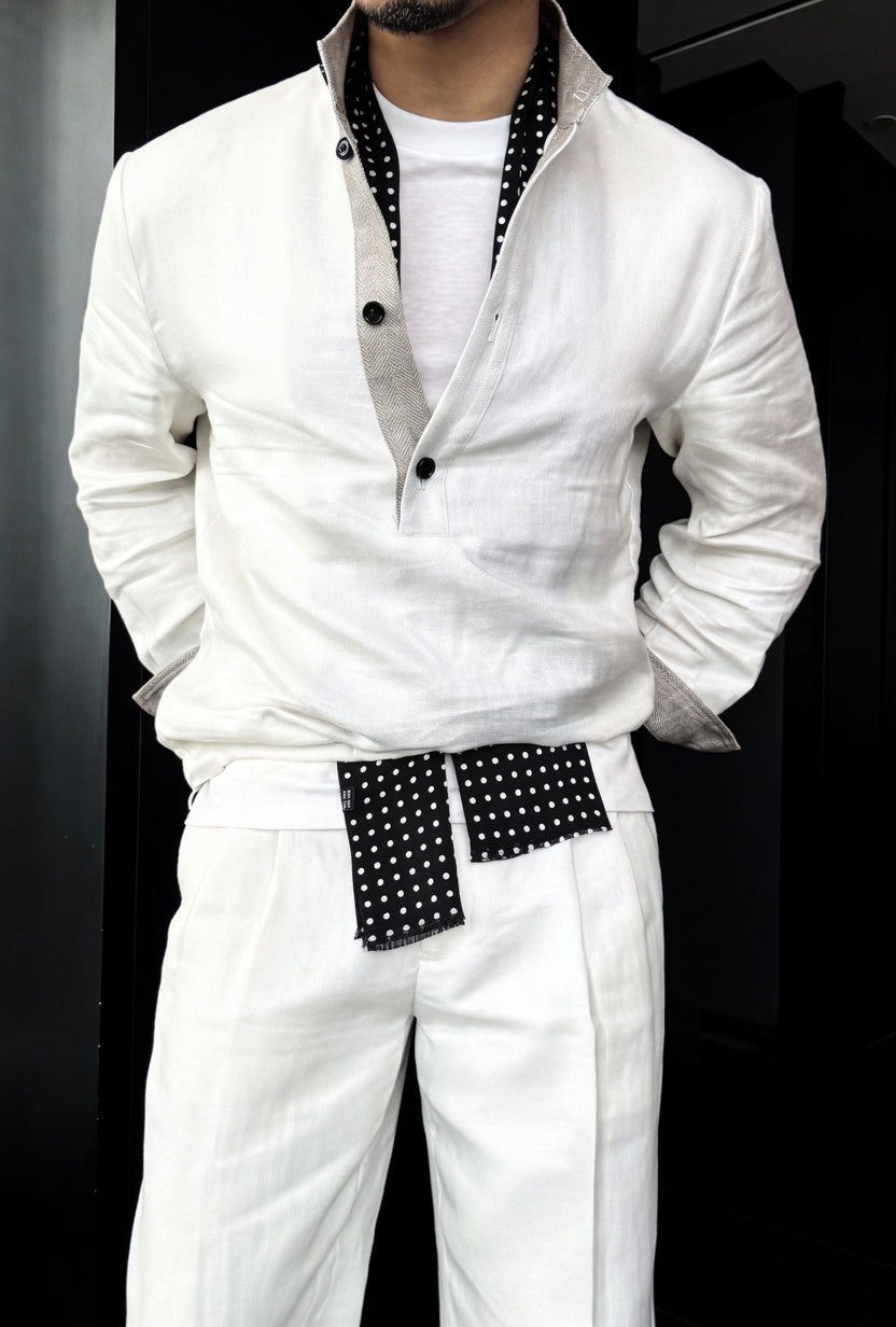 Premium Linen Mandarin Collar Suit