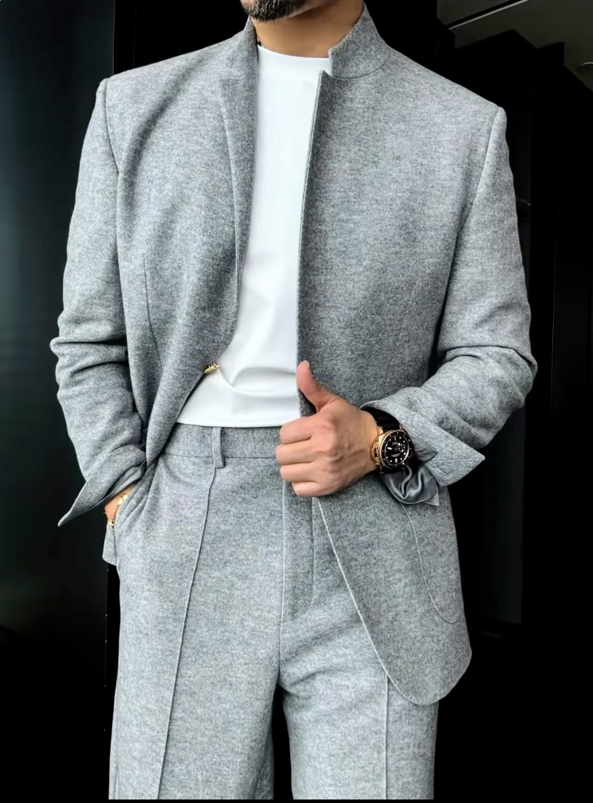 Premium Mandarin Collar 2-Piece Suit | Old Money Style Breathable Set for Men