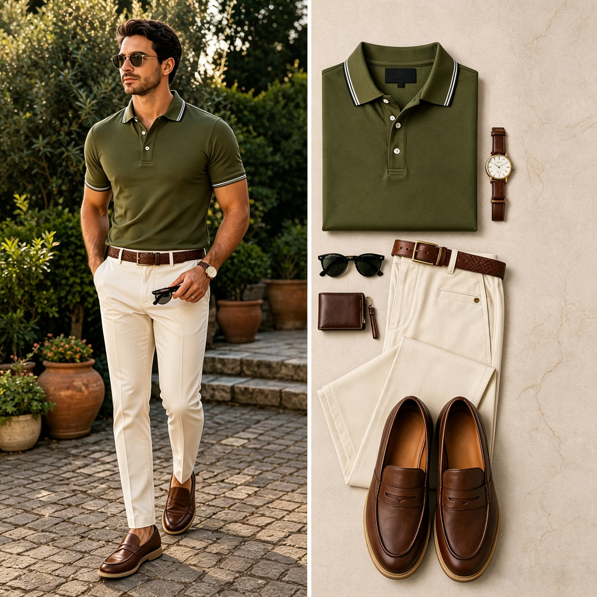 Men's Casual Short Sleeve Polo Shirt And Pants Two-Piece Set