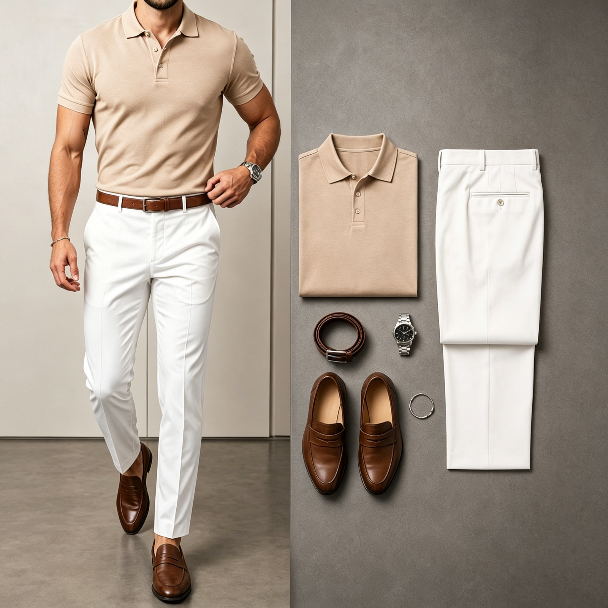 Men's Casual Short Sleeve Polo Shirt And Pants Two-Piece Set