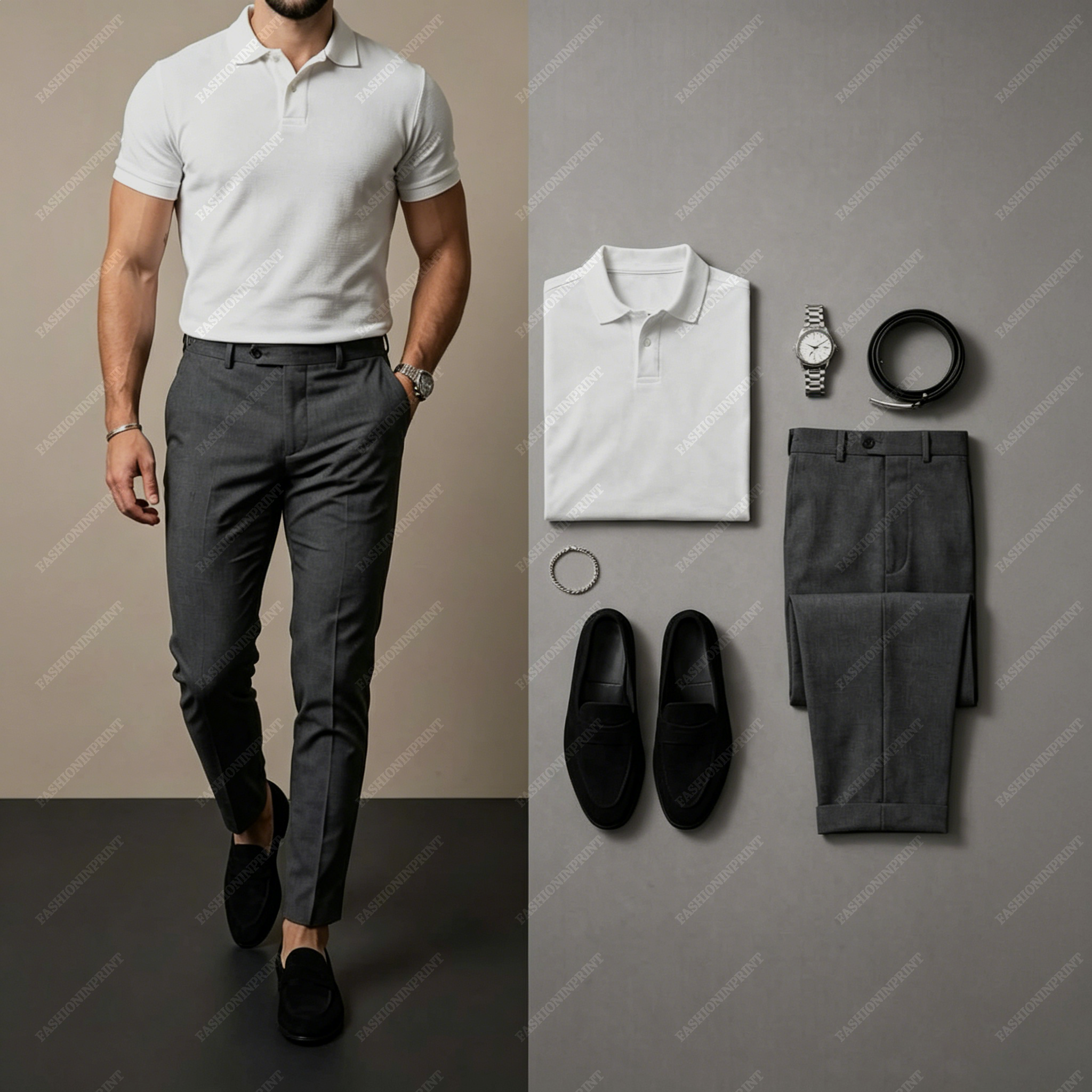 Men's Casual Short Sleeve Polo Shirt And Pants Two-Piece Set
