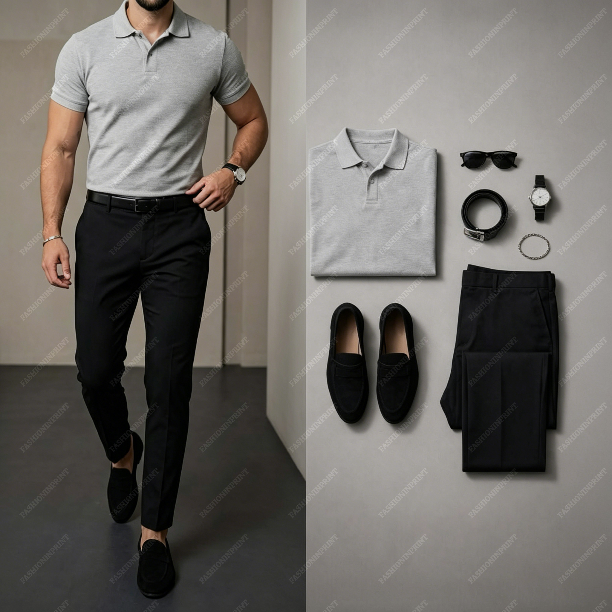 Men's Casual Short Sleeve Polo Shirt And Pants Two-Piece Set