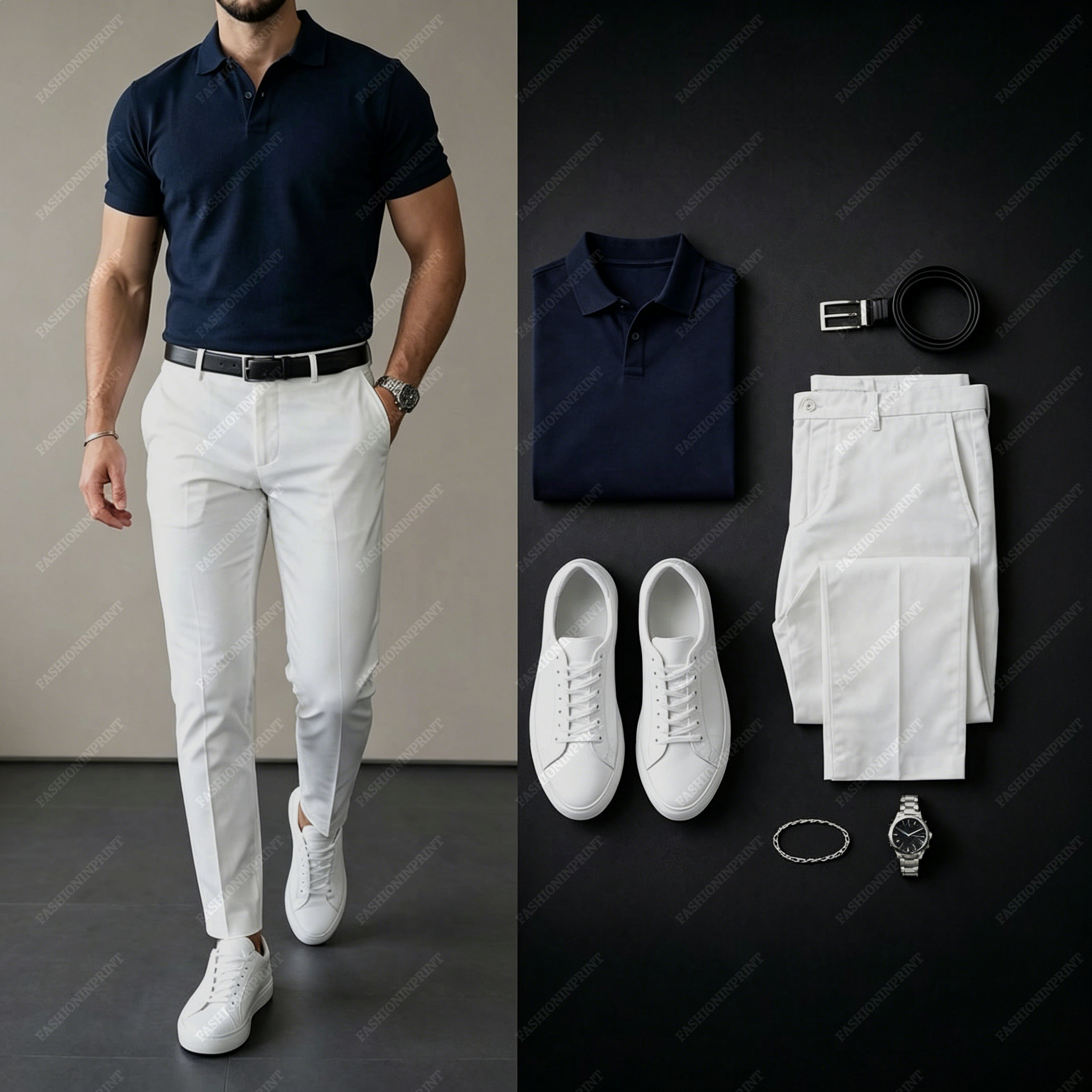 Men's Casual Short Sleeve Polo Shirt And Pants Two-Piece Set