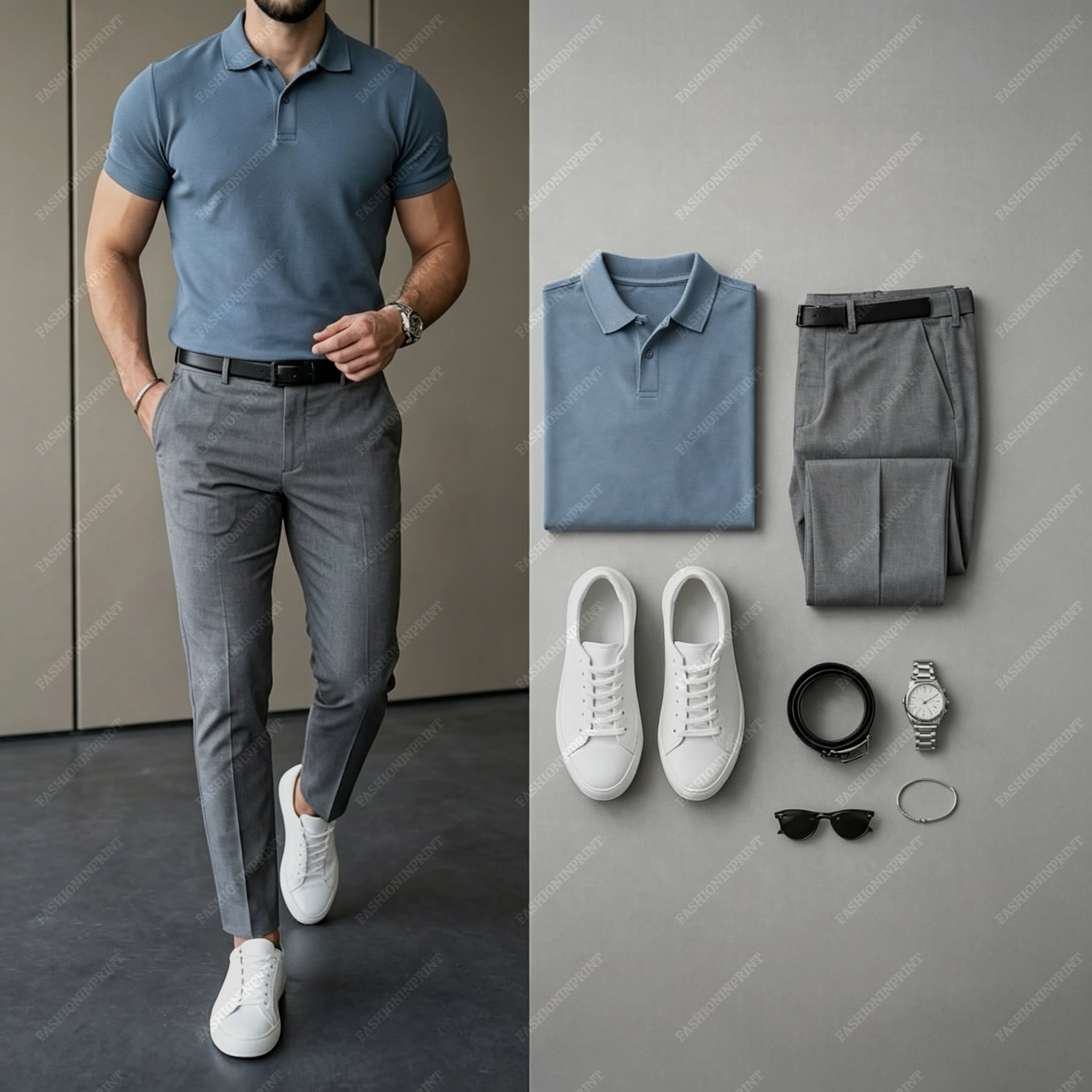 Men's Casual Short Sleeve Polo Shirt And Pants Two-Piece Set