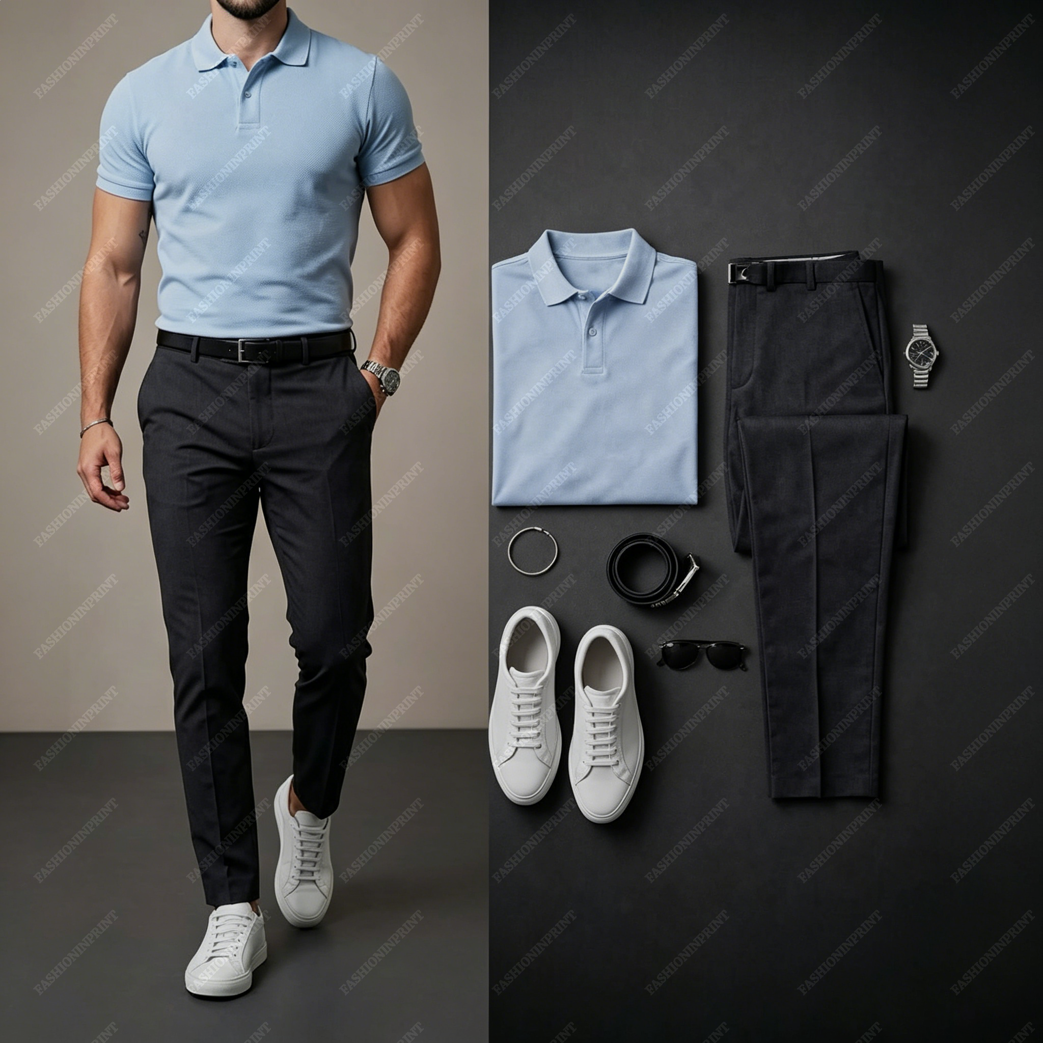 Men's Casual Short Sleeve Polo Shirt And Pants Two-Piece Set