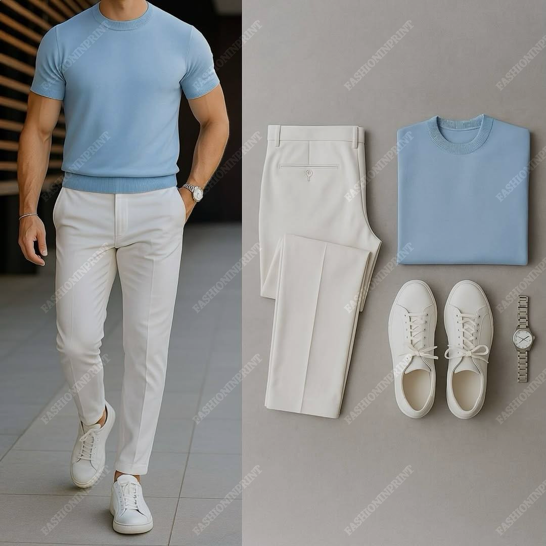 Men's Casual Short Sleeve Tees And Pants Two-Piece Set