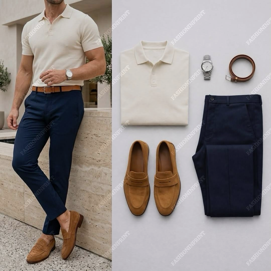 Men's Casual Short Sleeve Polo Shirt And Pants Two-Piece Set