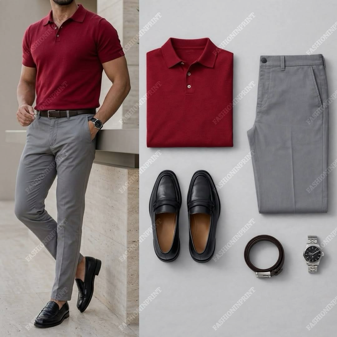 Men's Casual Short Sleeve Polo Shirt And Pants Two-Piece Set