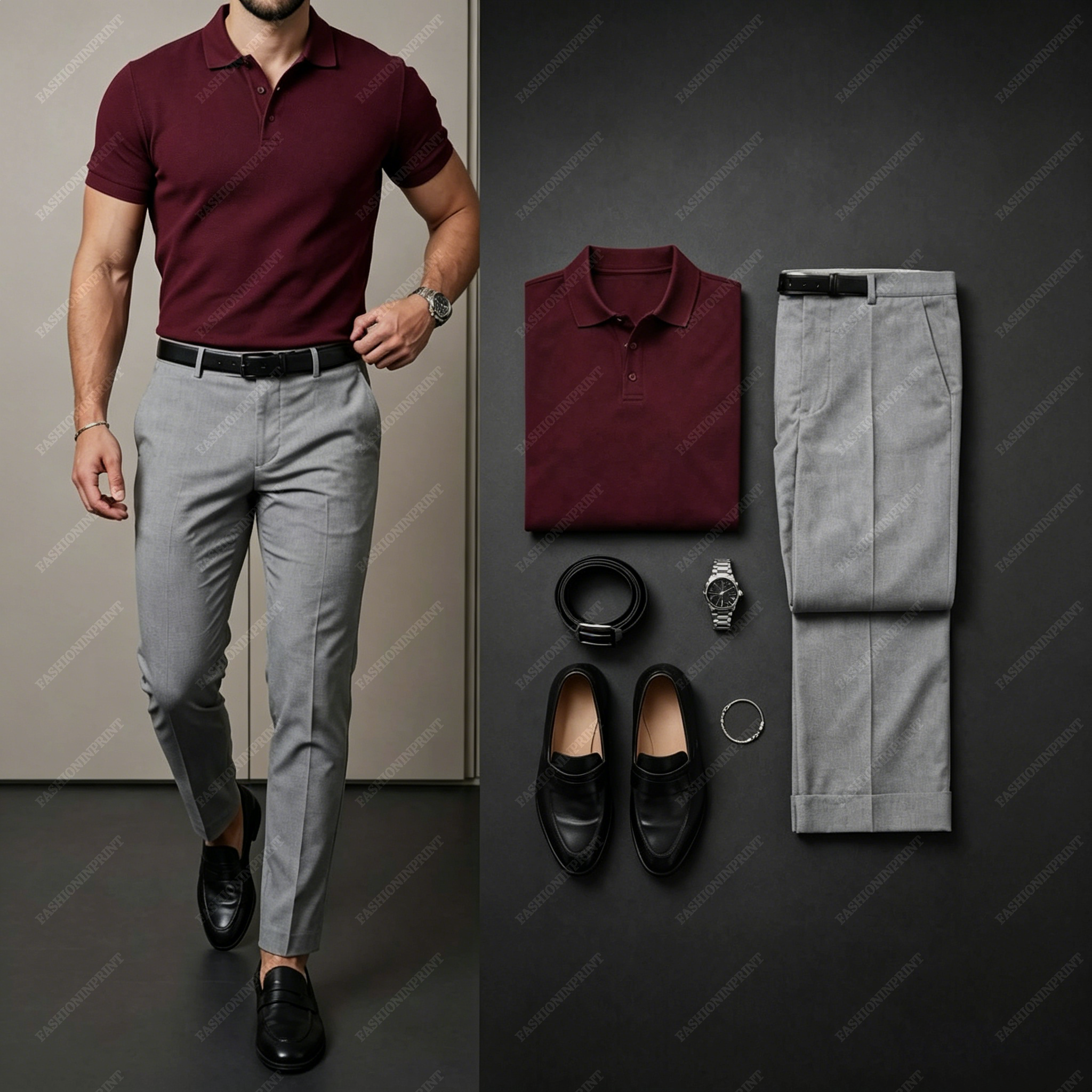 Men's Casual Short Sleeve Polo Shirt And Pants Two-Piece Set