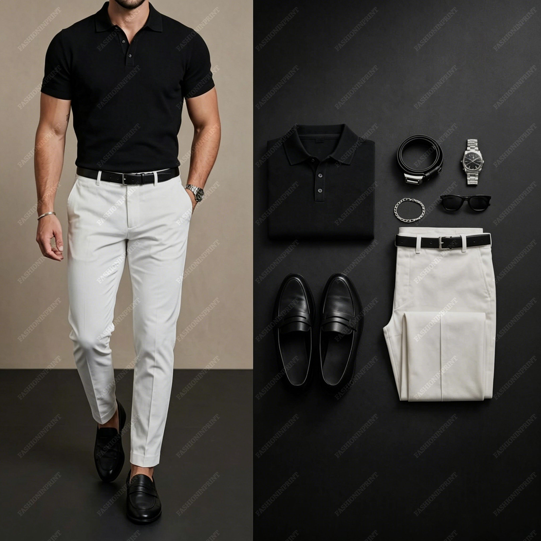Men's Casual Short Sleeve Polo Shirt And Pants Two-Piece Set