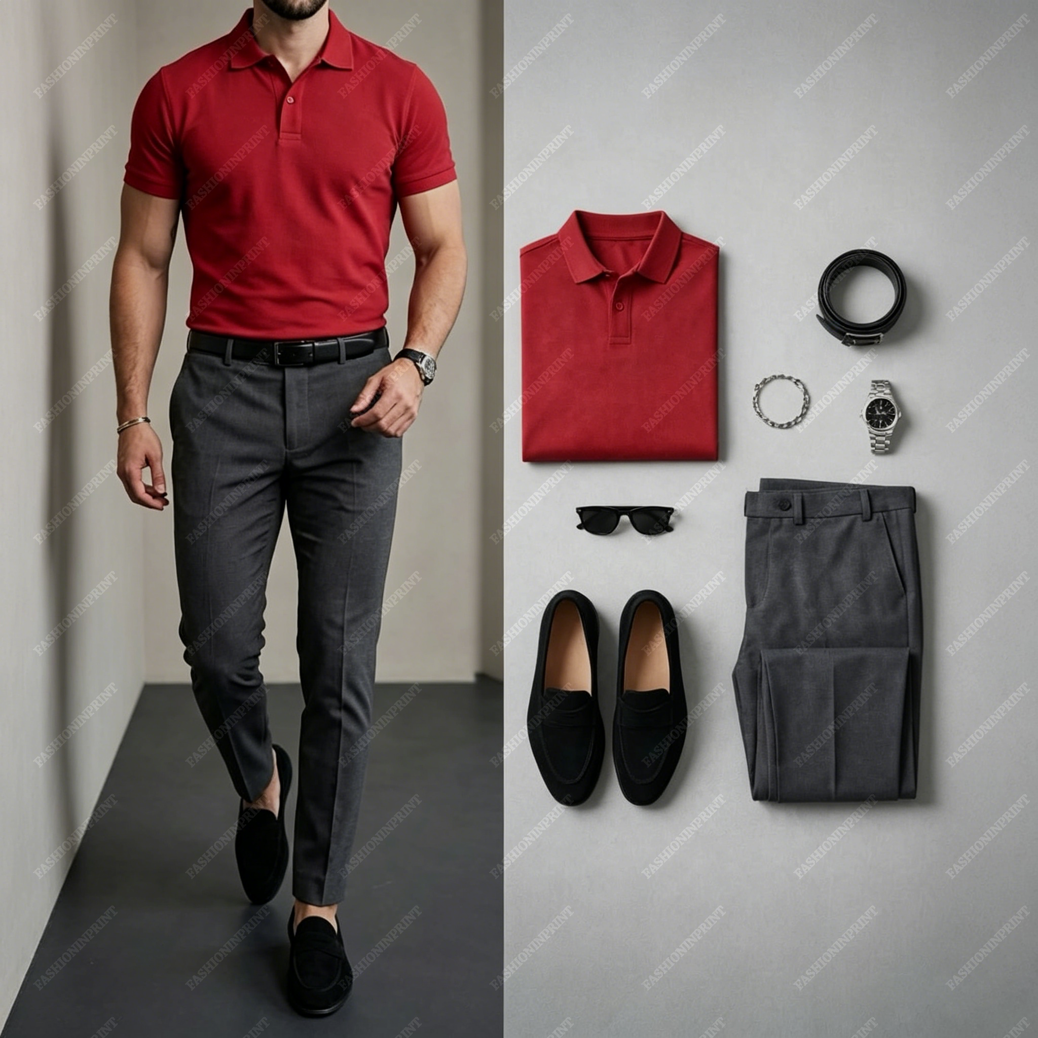 Men's Casual Short Sleeve Polo Shirt And Pants Two-Piece Set