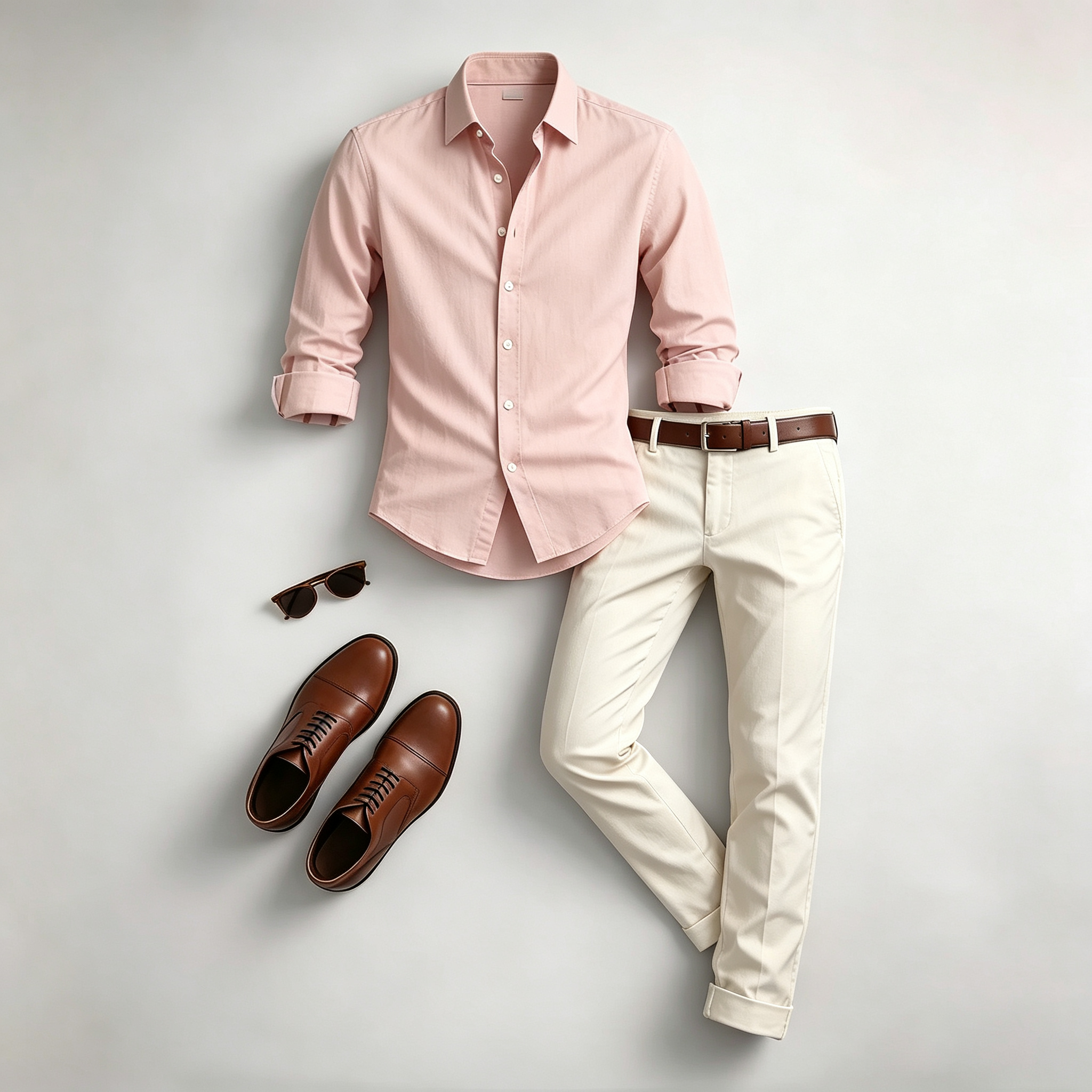 Men's Casual Print Long-Sleeve Shirt and Pants Two Piece Set 