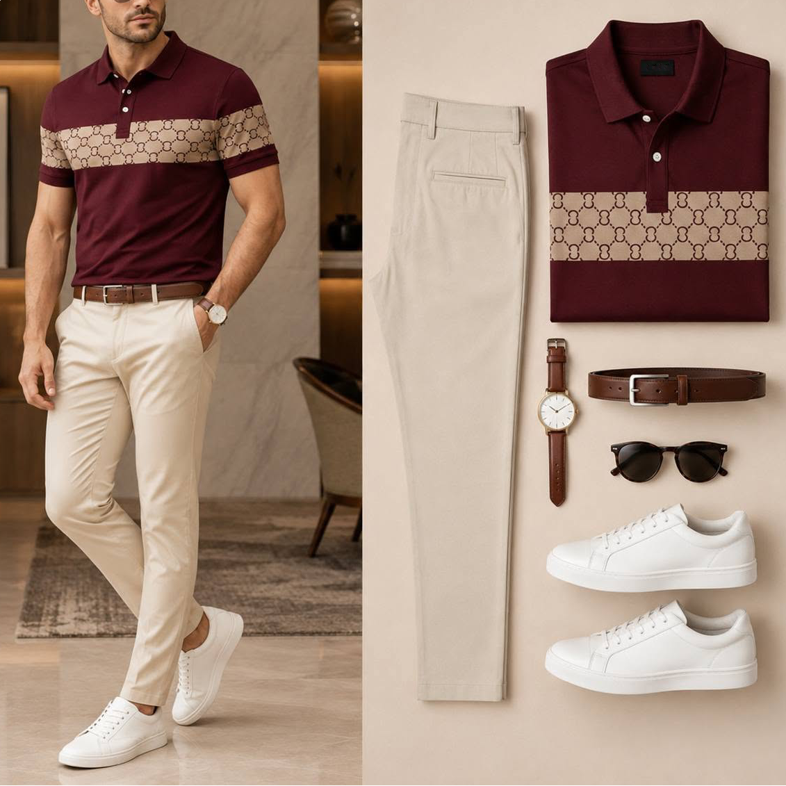 Men's Casual Short-Sleeve Polo Shirt And Pants Set