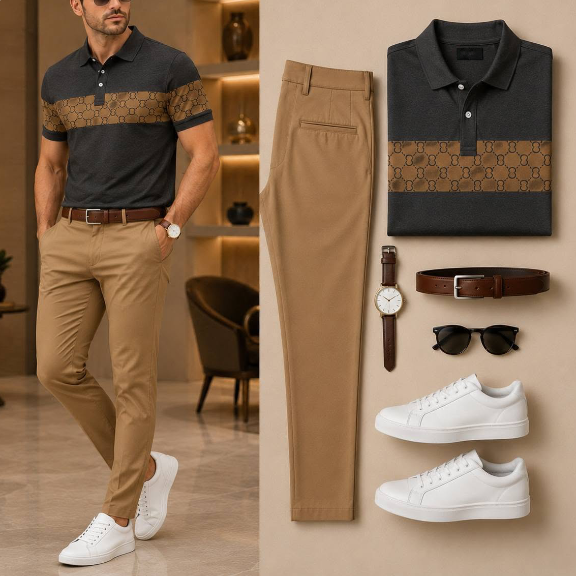 Men's Casual Short-Sleeve Polo Shirt And Pants Set