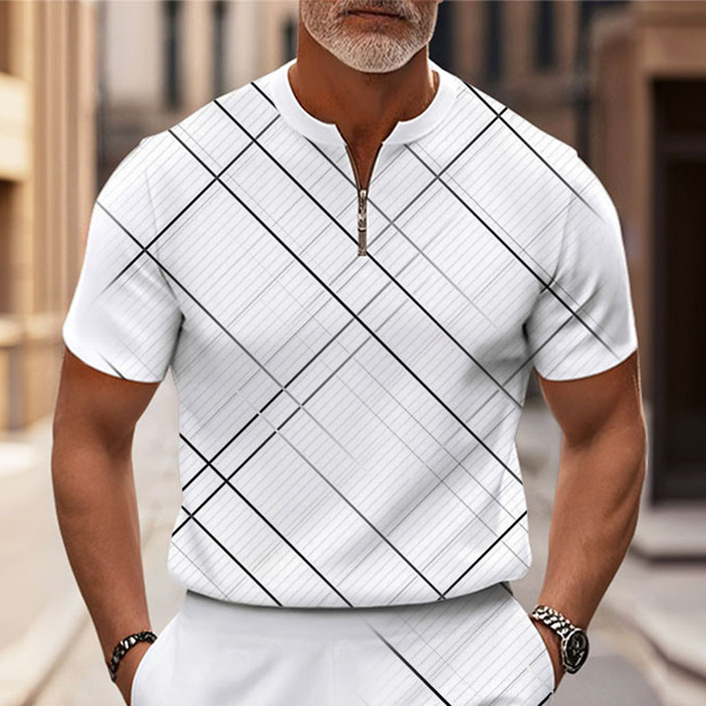 Men's Fashion Casual Round-Neck Geometric Printed Short-Sleeved Two-Piece Set
