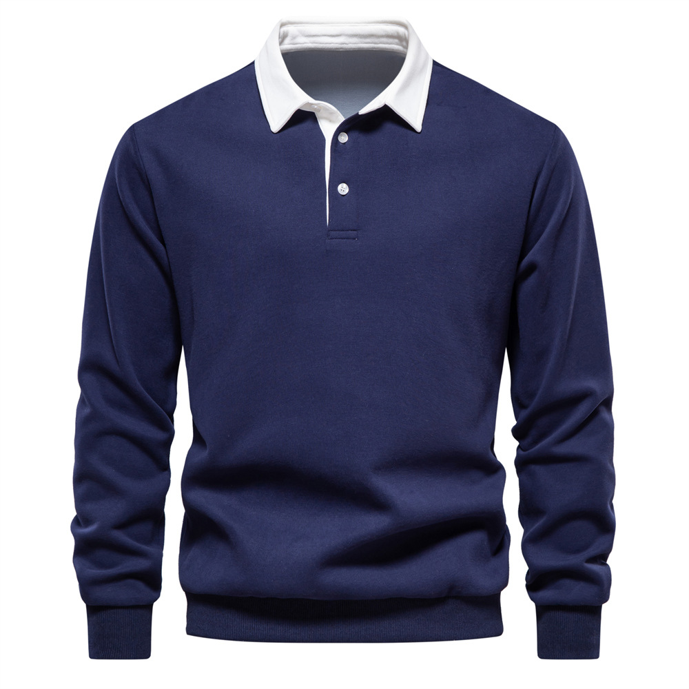 Men's Lapel Collar Contrast Color Long Sleeves Sweatshirt