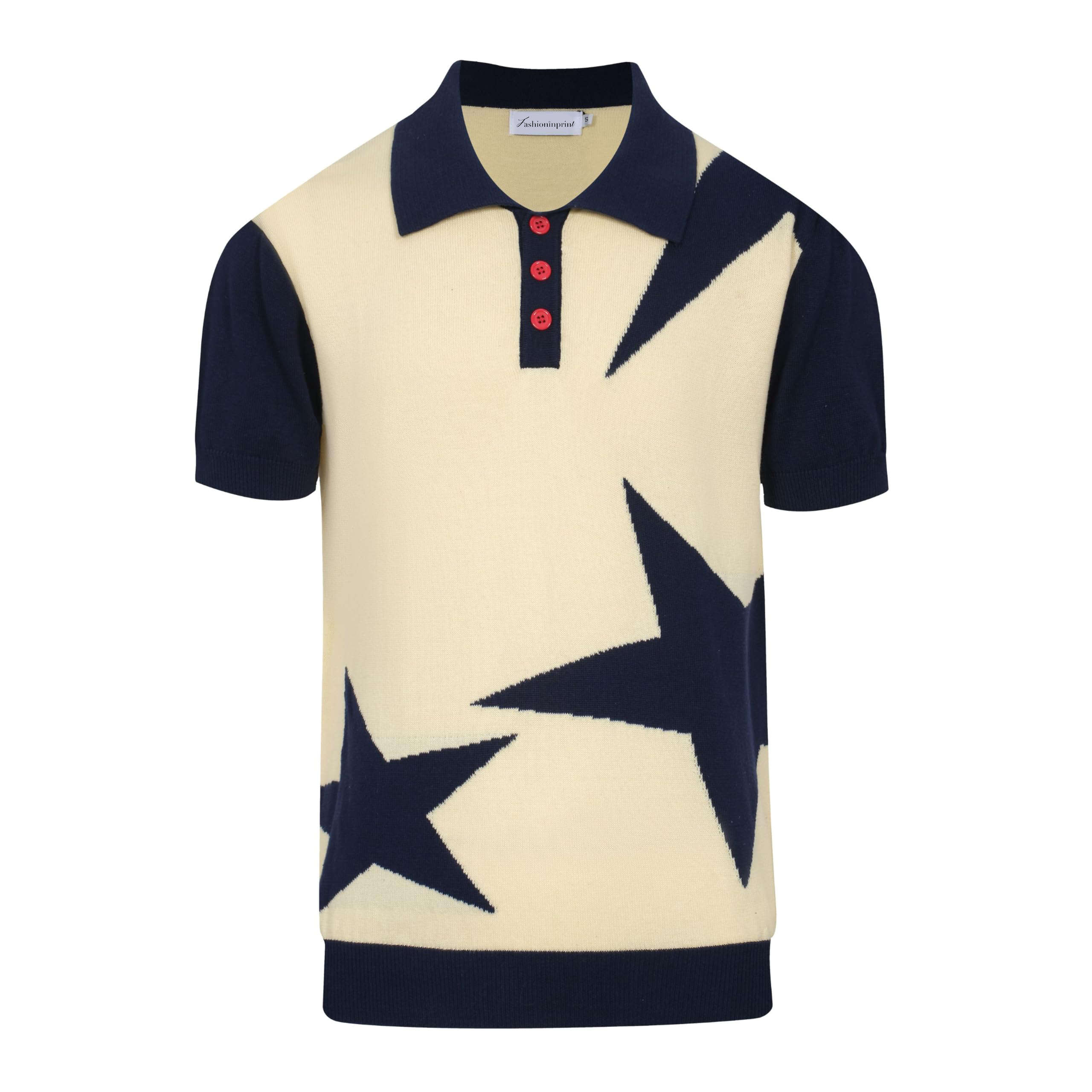 Men's Navy Blue & Apricot Printed Short Sleeve Polo Shirt