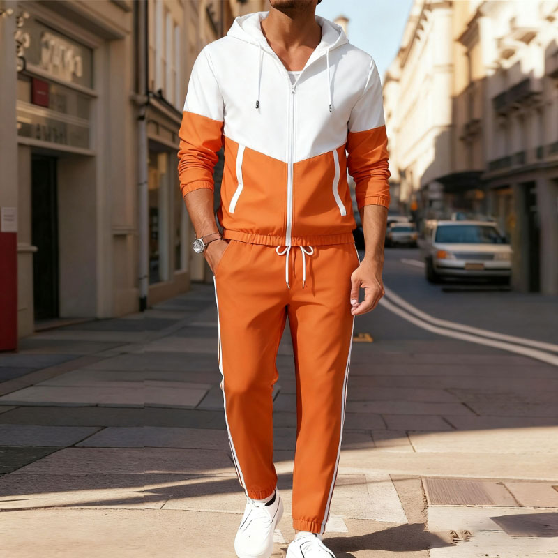 Men's Casual Contrast Color Hoodies Jacket Set