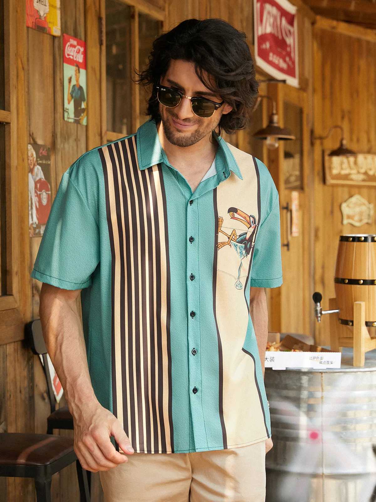 Hardaddy X Artist Funny Button Down Shirts Animal Toucans Chest Pocket Short Sleeve Vintage Bowling Shirt