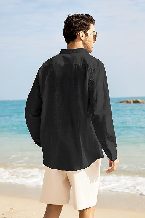 Men's Business Solid Color Stand Collar Long-Sleeve Shirt