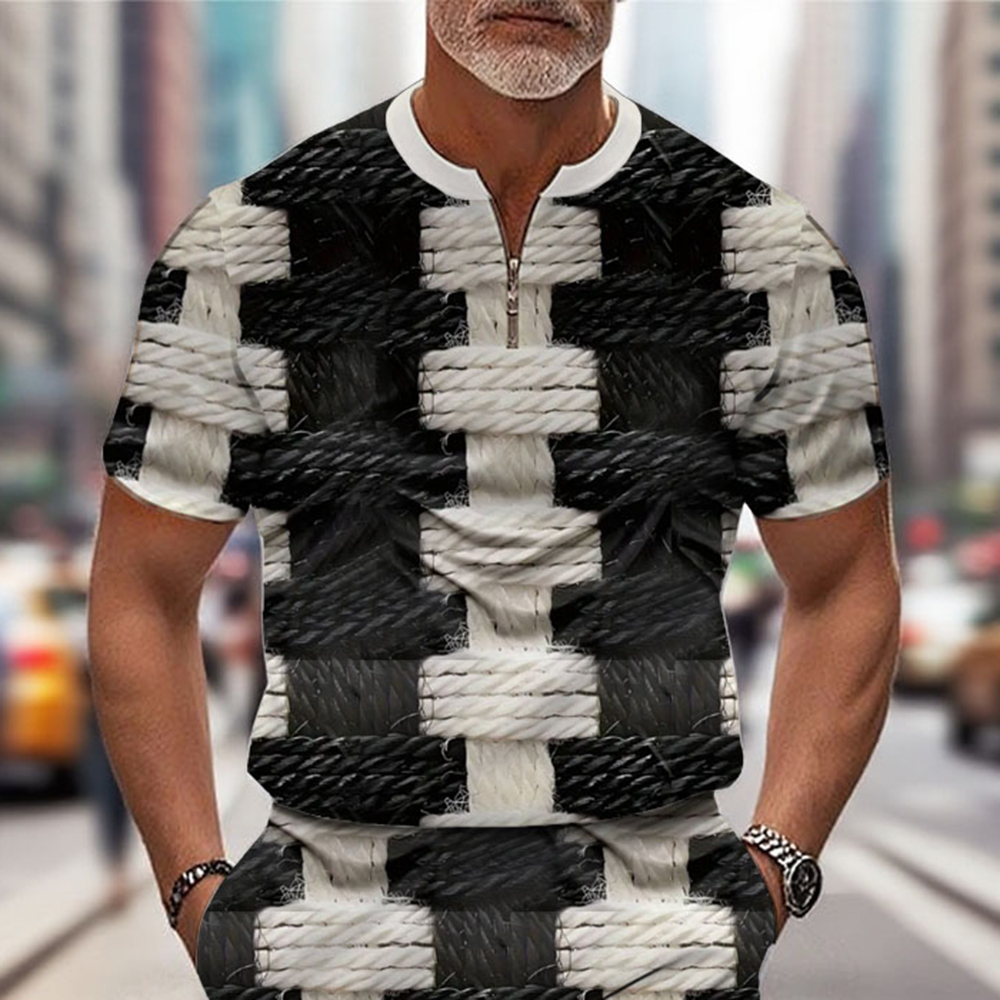 Men's Fashion Casual Round-Neck Geometric Printed Short-Sleeved Two-Piece Set