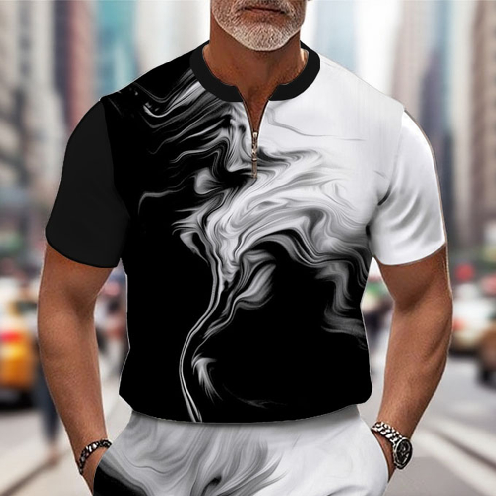 Men's Fashion Casual Round-Neck Geometric Printed Short-Sleeved Two-Piece Set