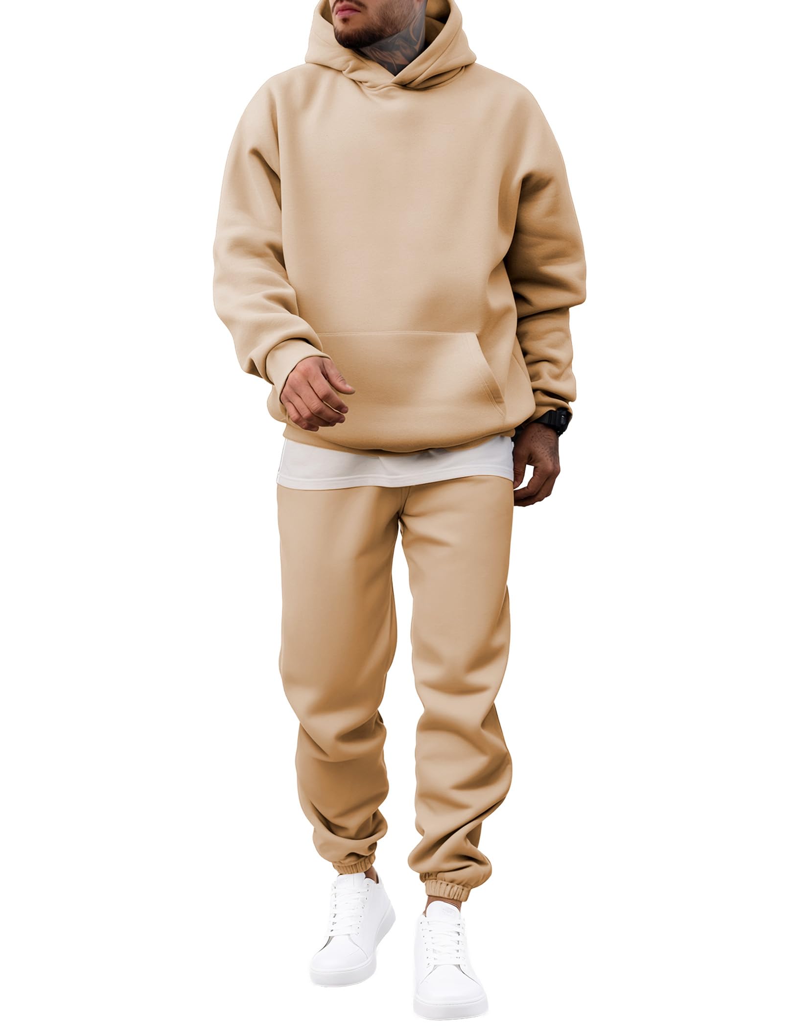 Men's Casual Hoodies Solid Color Long-Sleeved Trousers Two-Piece Sets