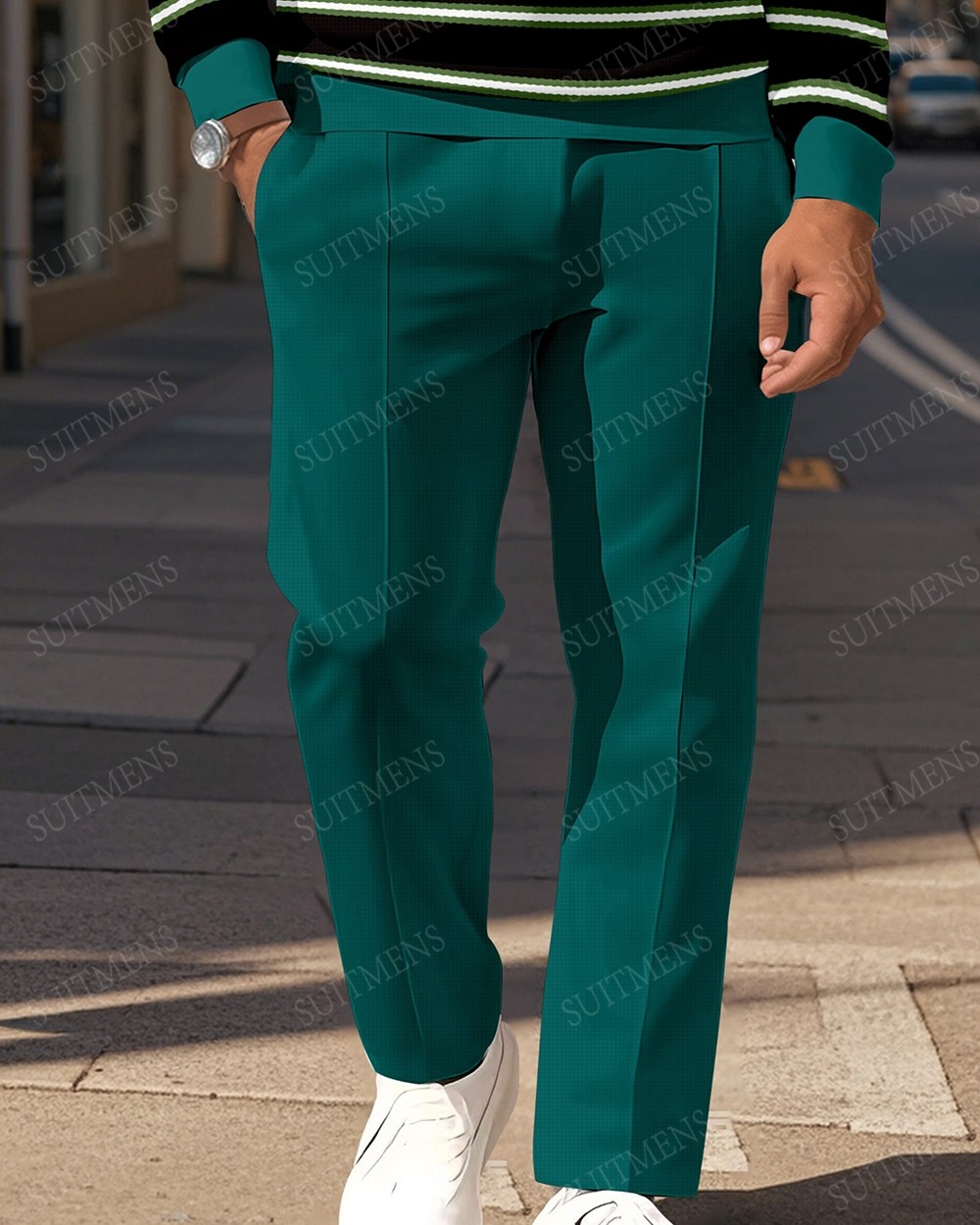 Men's Casual Colorblock Personalized Long Sleeve Polo Shirt Set  0015