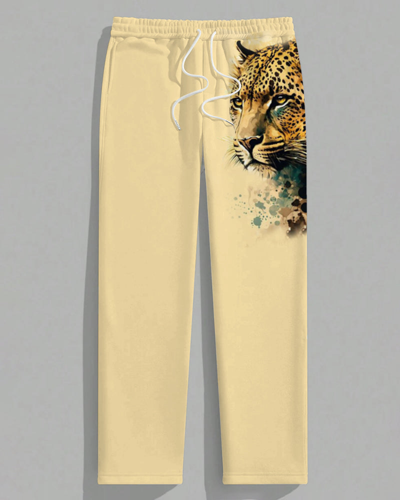 Couple Focused Leopard Love Symbolic T-Shirt Trousers Suit Large Size