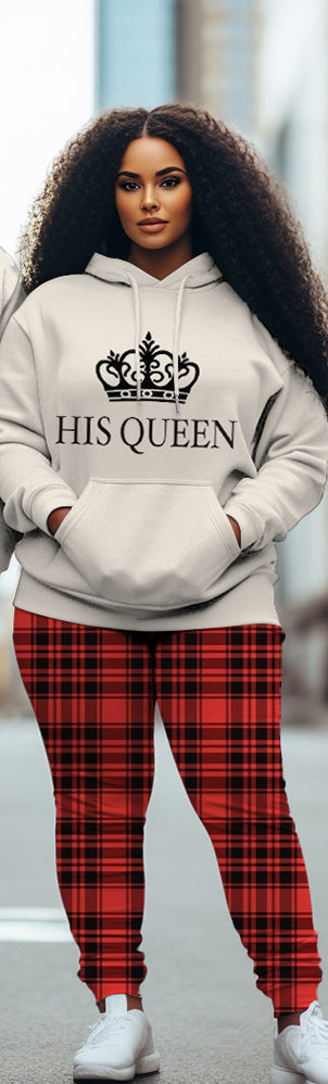 Couple Large Size Casual Outfit Hoodie Set "His Queen-Her King"