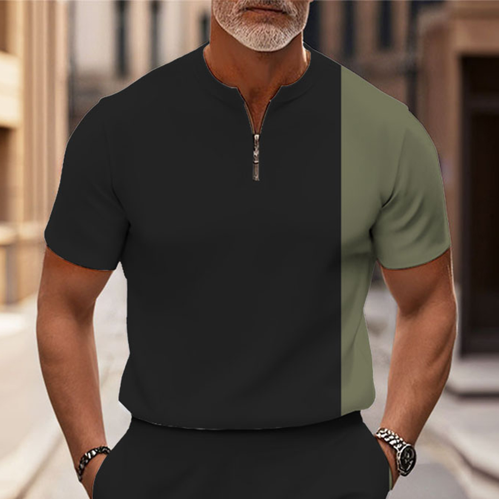 Men's Fashion Casual Round-Neck Geometric Printed Short-Sleeved Two-Piece Set