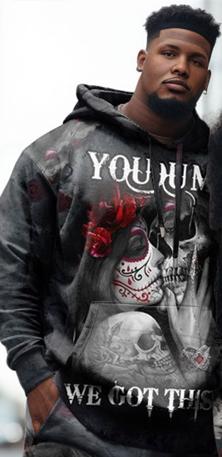 Big & Tall Couple Skull Hoodie And Sweatpants Set You And Me We Got This