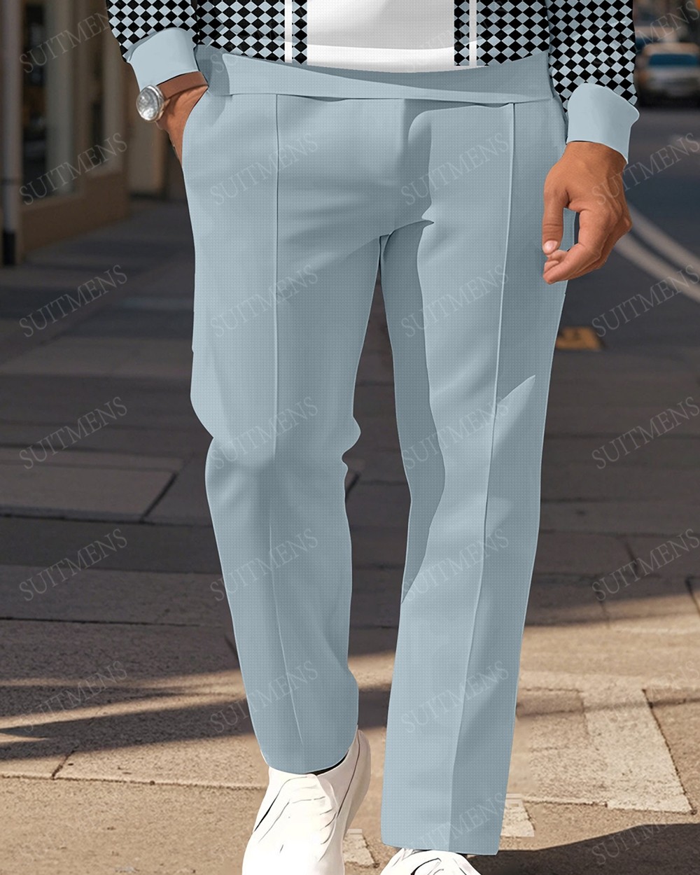 Men's Casual Colorblock Personalized Long Sleeve Polo Shirt Set  009