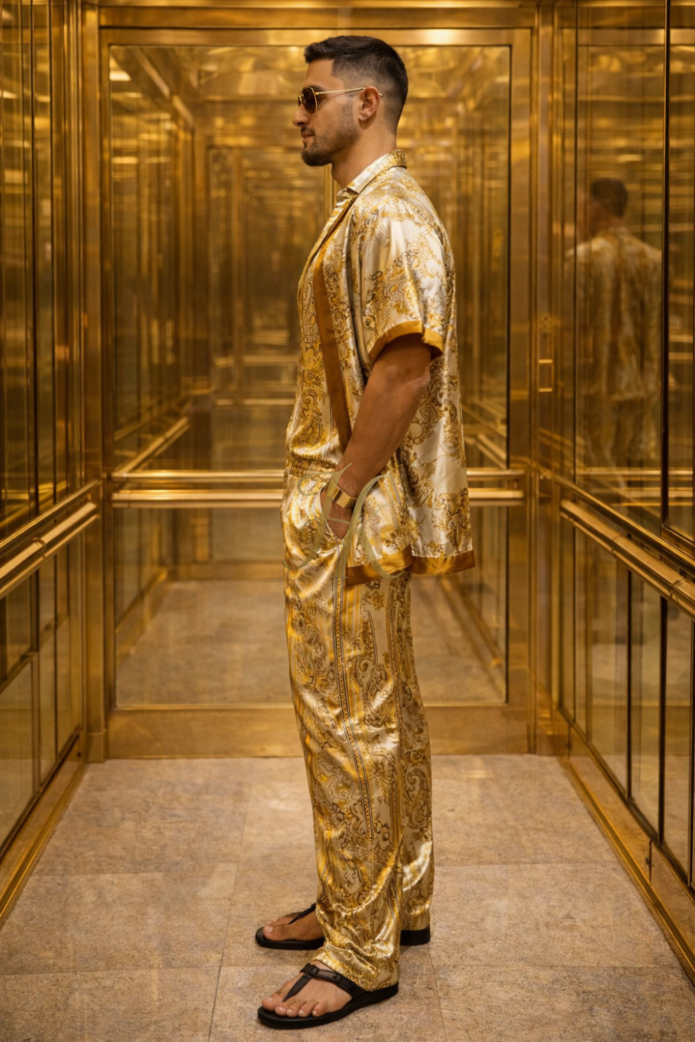 Premium Men’s Luxury Satin Silk Outfit | 2-Piece Resort Set
