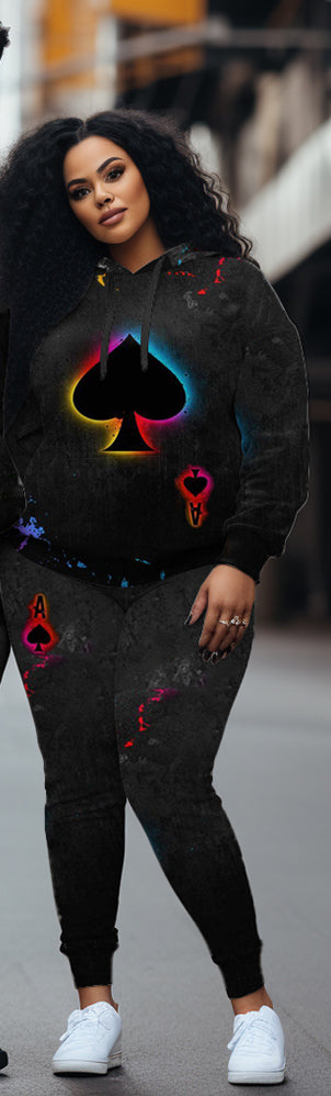 Couple Big and Tall Casual Couple Outfit Poker A Gradient Color Hoodie Set